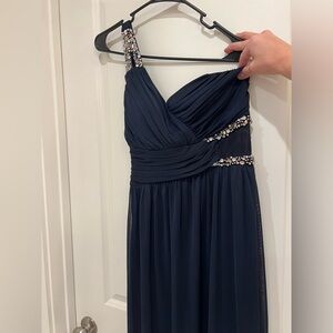 Formal dress, off the shoulder, navy blue